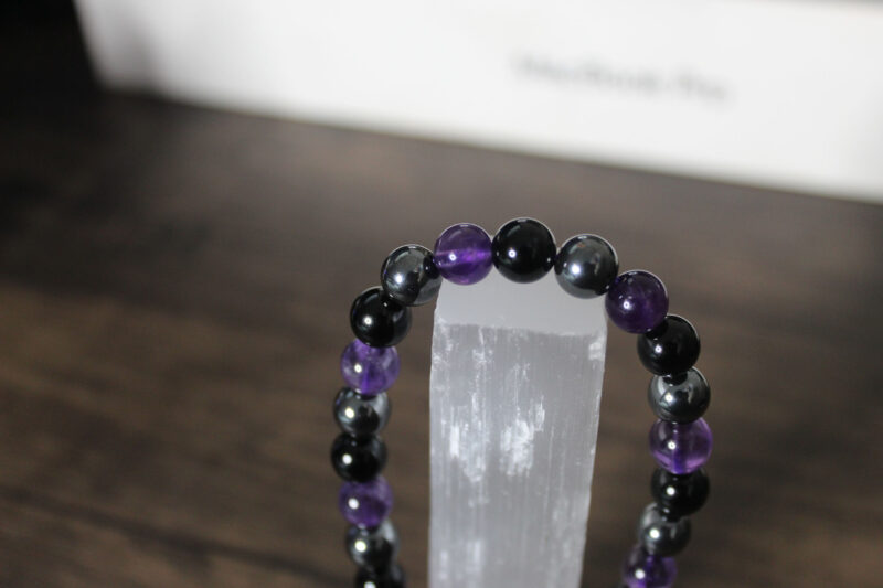 Amethyst Purple Black Silver Bracelet