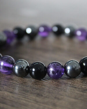 Amethyst Purple Black Silver Fashion Chakra Bracelet